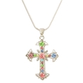 Silvertone Pastel Crystal Cross Pendant Necklace Fashion Jewelry ( PammyJ Necklace pendant )