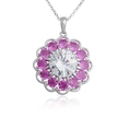Rhodium Plated Sterling Silver Created Pink Sapphire and Cubic Zirconia Pendant, 18