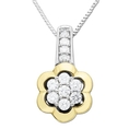 Sterling Silver and 14k Yellow Gold Diamond Flower Pendant (1/4 cttw, I-J Color, I3 Clarity), 18