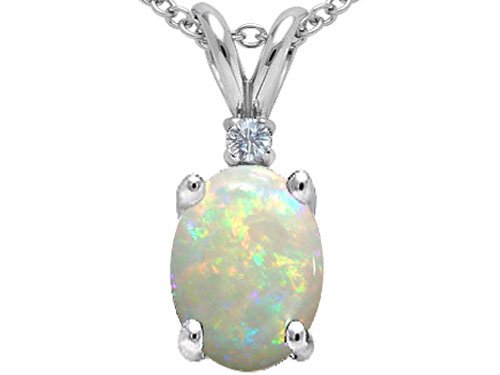 1.02 cttw 14k White Gold Genuine AAA 8x6 Australian Opal and Diamond Pendant in 14k White Gold ( Finejewelers pendant ) รูปที่ 1