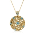 Yellow Gold Plated Sterling Silver Blue Topaz Multi-Circle Pendant, 18