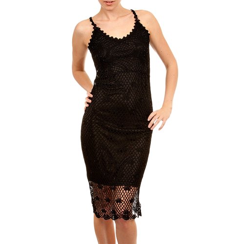 Beautiful Black Crocheted Lace & Beaded Dress ( By Deep Los Angeles Night Out dress ) รูปที่ 1