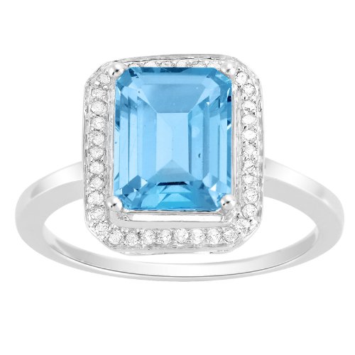 2.81 Ct Light Blue Color Emerald Topaz and Diamond White 14K Gold Engagement Ring ( Gem Jewelry by ND ring ) รูปที่ 3