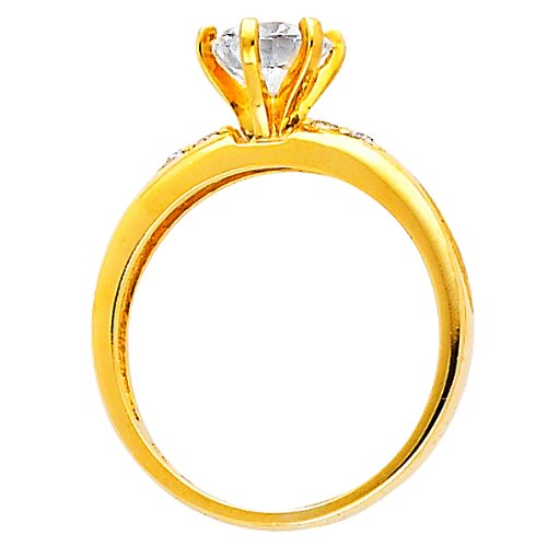 14K Yellow Gold Round Solitaire CZ Cubic Zirconia Wedding Engagement Ring Band ( The World Jewelry Center ring ) รูปที่ 3
