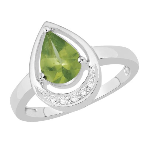 Certified 1.03 Ct Pear Peridot and Diamond Engagement Ring White 14K Gold ( Gem Jewelry by ND ring ) รูปที่ 1