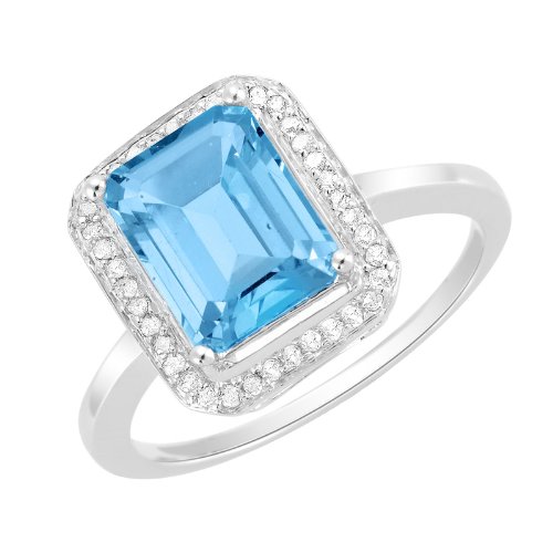 2.81 Ct Light Blue Color Emerald Topaz and Diamond White 14K Gold Engagement Ring ( Gem Jewelry by ND ring ) รูปที่ 1