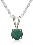 Sterling Silver 6mm Round Emerald Pendant with Light Rope Chain Necklace, 18