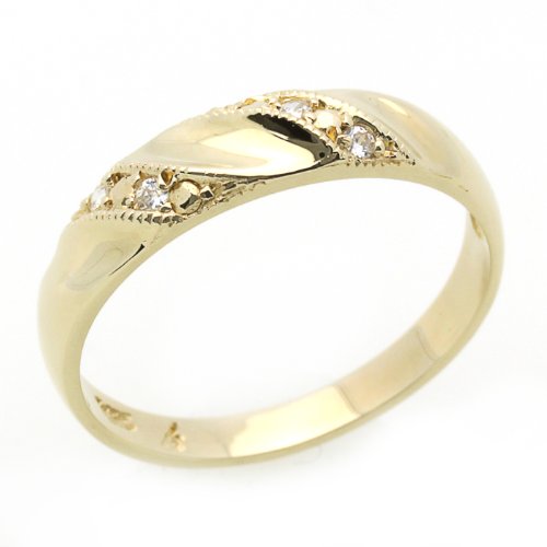 14K Engagement Ring 0.1ctw CZ Cubic Zirconia Women's Wedding Band Yellow Gold Ring ( Double Accent ring ) รูปที่ 1
