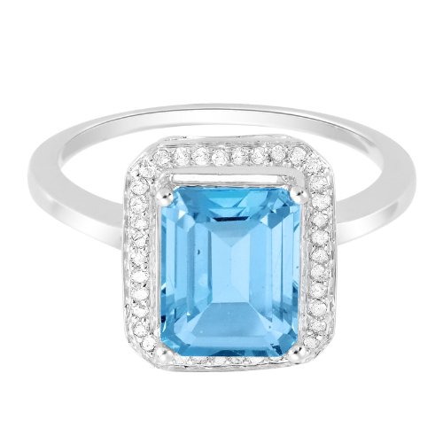 2.81 Ct Light Blue Color Emerald Topaz and Diamond White 14K Gold Engagement Ring ( Gem Jewelry by ND ring ) รูปที่ 4
