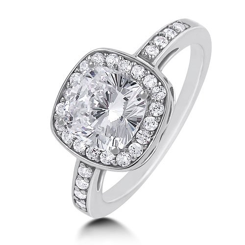 Sterling Silver Ring Cushion Cubic Zirconia CZ Ring 2.56 ct.tw - Women's Engagement Wedding Ring ( BERRICLE ring ) รูปที่ 1