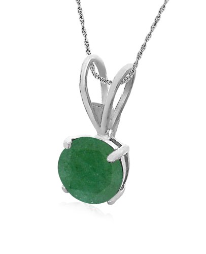 Sterling Silver 6mm Round Emerald Pendant with Light Rope Chain Necklace, 18