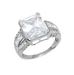 รูปย่อ Sterling Silver Engagement Ring With Emerald Cut Cubic Zirconia In Half Bezel Setting and Sidestones ( Noureda ring ) รูปที่2