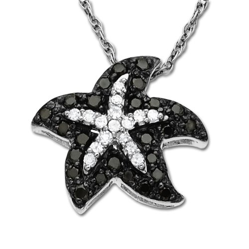 14k White Gold Black and White Diamond Starfish Pendant (1/5 cttw), 18