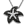 14k White Gold Black and White Diamond Starfish Pendant (1/5 cttw), 18