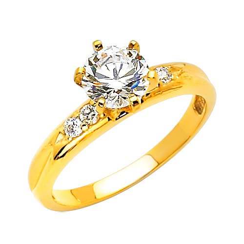 14K Yellow Gold Round Solitaire CZ Cubic Zirconia Wedding Engagement Ring Band ( The World Jewelry Center ring ) รูปที่ 1