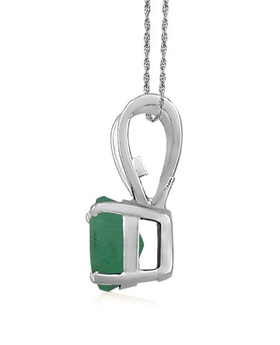 Sterling Silver 6mm Round Emerald Pendant with Light Rope Chain Necklace, 18
