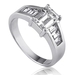 รูปย่อ Sterling Silver Emerald Cubic Zirconia CZ Solitaire Ring w/ Side Stone - Women's Engagement Wedding Ring ( BERRICLE ring ) รูปที่1
