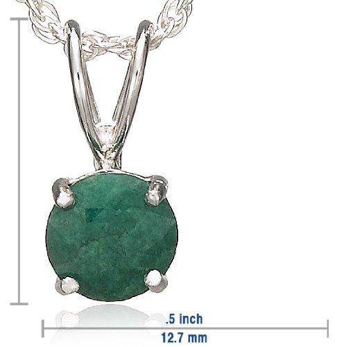 Sterling Silver 6mm Round Emerald Pendant with Light Rope Chain Necklace, 18