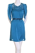 By Deep Macramé Open Flutter Sleeves Satin Fully Lined Mini Dress Blue ( By Deep Night Out dress )