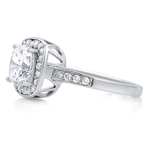 Sterling Silver Ring Cushion Cubic Zirconia CZ Ring 2.56 ct.tw - Women's Engagement Wedding Ring ( BERRICLE ring ) รูปที่ 4