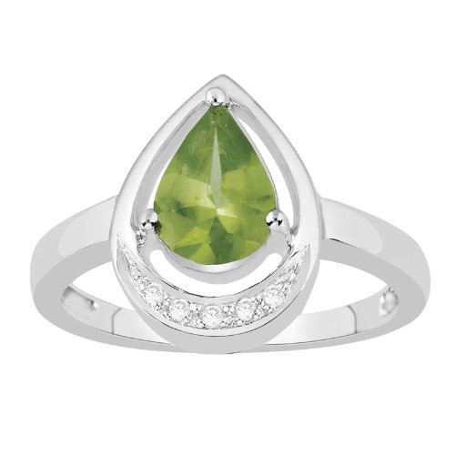 Certified 1.03 Ct Pear Peridot and Diamond Engagement Ring White 14K Gold ( Gem Jewelry by ND ring ) รูปที่ 4