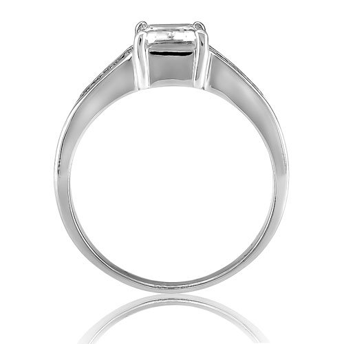 Sterling Silver Emerald Cubic Zirconia CZ Solitaire Ring w/ Side Stone - Women's Engagement Wedding Ring ( BERRICLE ring ) รูปที่ 5
