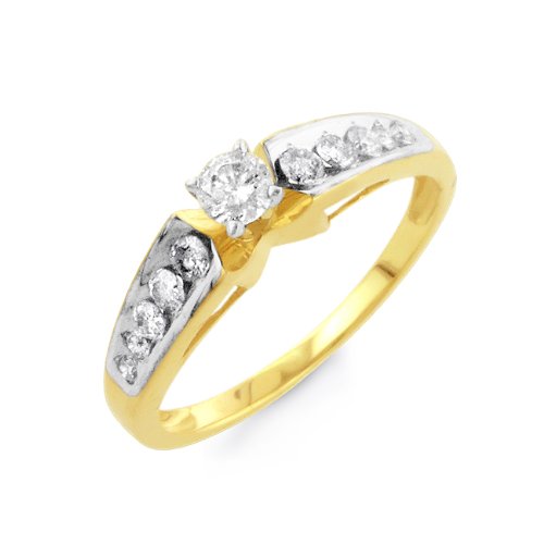 1/2 Carat Round-Cut Diamond Engagement Ring in 10K Yellow Gold Size-7 ( Netaya ring ) รูปที่ 1