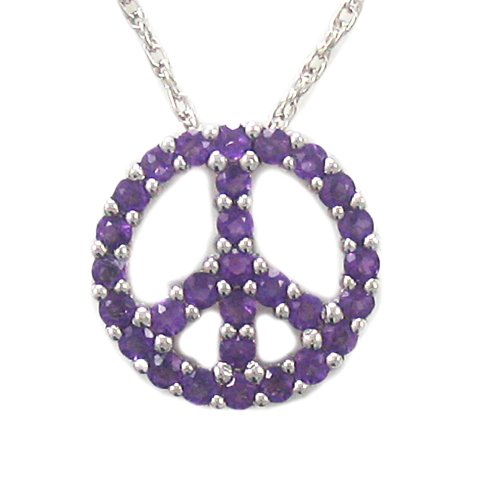 Sterling Silver Amethyst Peace-Sign Pendant, 18