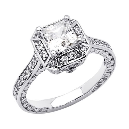 14K White Gold Princess Solitaire CZ Cubic Zirconia Engagement Ring Band ( The World Jewelry Center ring ) รูปที่ 1