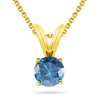 14K White Gold Round Blue Diamond Solitaire Pendant w/18 Inch Chain ( DivaDiamonds pendant ) รูปที่ 3