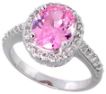 Sterling Silver Vintage Style Engagement Ring, w/ a 10 x 8 mm (3.0 ct) Oval Cut Pink-colored CZ Stone, 1/2