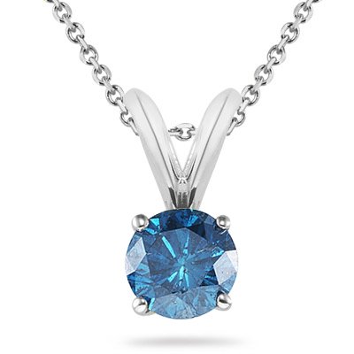14K White Gold Round Blue Diamond Solitaire Pendant w/18 Inch Chain ( DivaDiamonds pendant ) รูปที่ 1