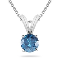 14K White Gold Round Blue Diamond Solitaire Pendant w/18 Inch Chain ( DivaDiamonds pendant )