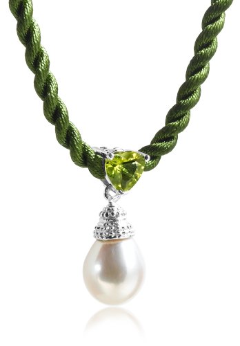 White Freshwater Cultured Pearl and Peridot Drop Pendant on Silk Cord with Sterling Silver Clasp ( Amazon.com Collection pendant ) รูปที่ 1