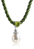 White Freshwater Cultured Pearl and Peridot Drop Pendant on Silk Cord with Sterling Silver Clasp ( Amazon.com Collection pendant )