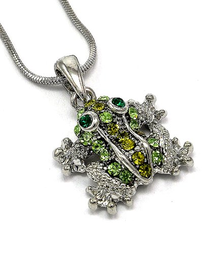 Silvertone Green Rhinestone Frog Pendant Necklace Fashion Jewelry ( PammyJ Necklace pendant ) รูปที่ 1