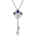 10k White-Gold Sapphire and Diamond Royal Key Pendant (.13cttw, I-J Color, I3 Clarity), 18
