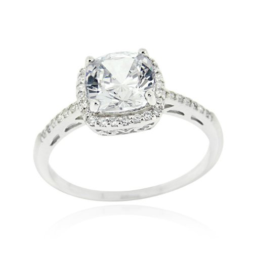 Sterling Silver CZ Square Bridal Engagement Ring ( SilverSpeck.com ring ) รูปที่ 1