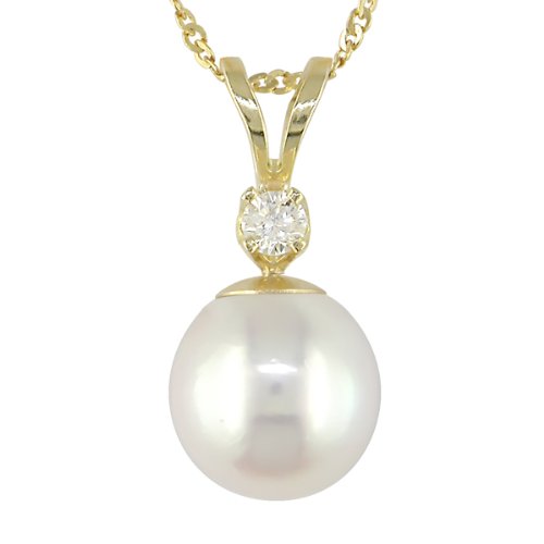 14K Yellow Gold .05 ctw Diamond and 7.5-8mm Cultured Pearl Drop Pendant ( Amour pendant ) รูปที่ 1