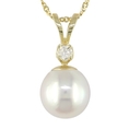 14K Yellow Gold .05 ctw Diamond and 7.5-8mm Cultured Pearl Drop Pendant ( Amour pendant )