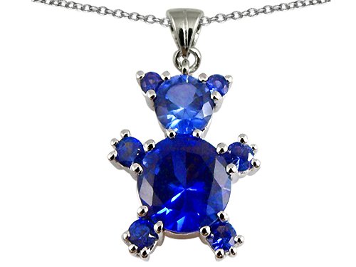 4.05 cttw 14K White Gold Plated 925 Sterling Silver Bear Pendant With Round Lab Created Sapphire ( Finejewelers pendant ) รูปที่ 1