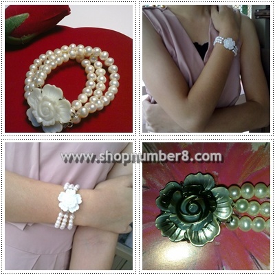 สร้อยข้อมือ มุกแท้ สีขาว สินค้า Handmade ภูเก็ต ราคาไม่แพง : Bracelet 100 % Natural Pearl from Phuket รูปที่ 1