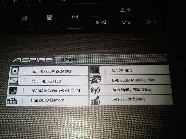 ขาย Acer 4750G-2414G64Mnkk Core i5-2410M 4 GB DDR3/HDD 640 GB การด์จอแยก 99% รูปที่ 4