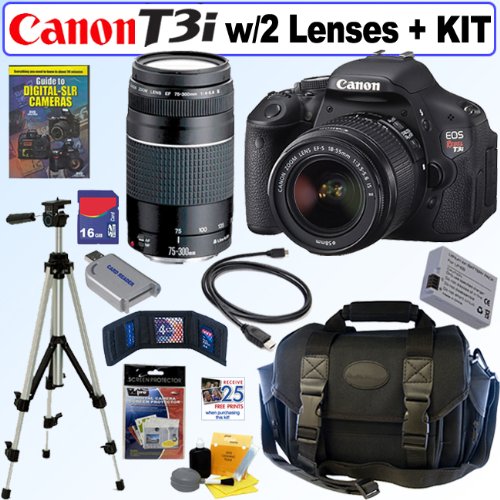 Lowest Price Canon EOS Rebel T3i 18 MP CMOS Digital SLR Camera with EF-S 18-55mm f 3.5-5.6 IS II Zoom Lens EF 75-300mm รูปที่ 1