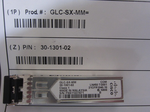 ขาย Cisco Fiber Module GLC-SX-MM SFP mini-GBIC P/N 30-1301-02 รูปที่ 1