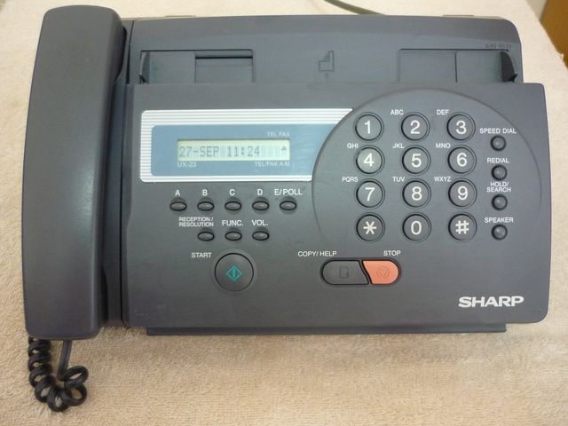 ขายเครื่อง fax sharp รุ่น ux-23 สภาพ 90 % ใช้กระดาษความร้อน เป็นได้ทั้งเครื่อง fax และ โทรศัพท์ในตัว ตั้งรับแบบอัตโนมัติได้  รับประกันเครื่อง 3 เดือน มีรูปจริงให้ดูครับ รูปที่ 1