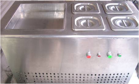 เครื่องผัดไอศครีมเป็นเครื่องทำความเย็นที่มีอุณภูมิ  -28°C เพื่อใช้ในการผสม ไอศครีม ผลไม้และtoppingให้เข้ากัน รูปที่ 1
