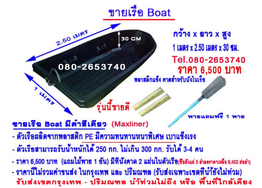 ขายเรือ MAXLINER ขนาด 1ม. x 2.50 ม. x 0.30 ซ.ม. นั่งได้ 3-4 คน 6,500 B. Tel.080-2653740 รูปที่ 1