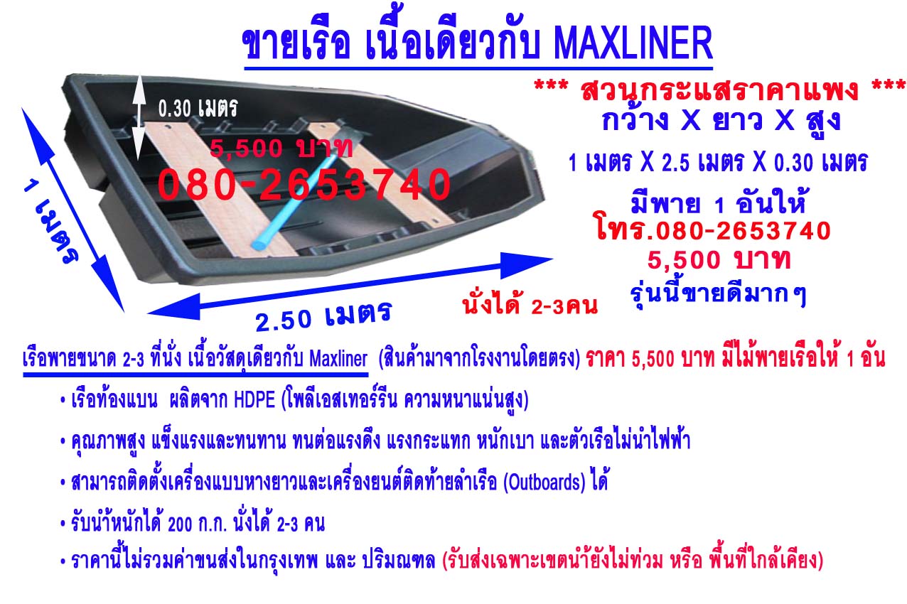 เรือราคาประหยัด 5,500 บาท เนื้อเดียวดับ Maxliner  Tel.080-2653740 รูปที่ 1