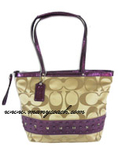 (พร้อมส่ง)กระเป๋า COACH signature stripe studded tote #17567 ราคา : 6,400